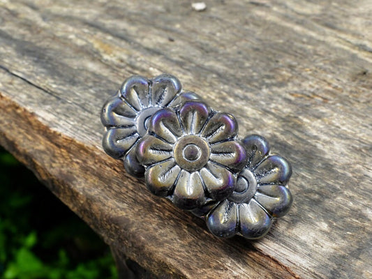 *6* 18mm Metallic Blue Iris Daisy Flower Beads