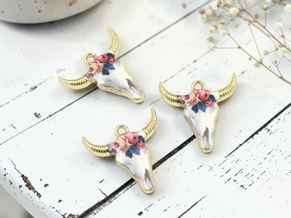 *10* 22x21mm Floral Enamel Cow Head Charms