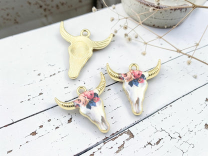 *10* 22x21mm Floral Enamel Cow Head Charms