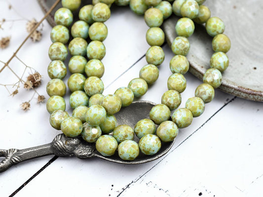 *25* 8mm Blue Turquoise Picasso Fire Polished Round Beads