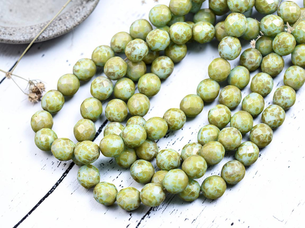 *25* 8mm Blue Turquoise Picasso Fire Polished Round Beads