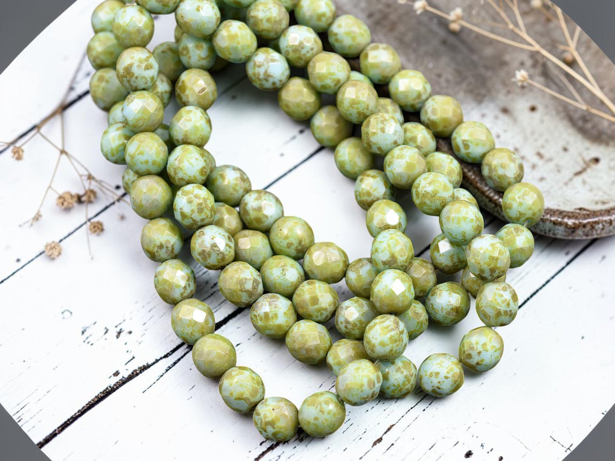 *25* 8mm Blue Turquoise Picasso Fire Polished Round Beads