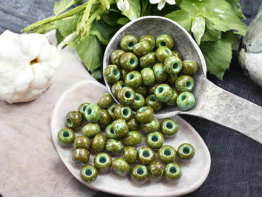 50G Opaque Turquoise Picasso Czech 32/0 Seed Beads