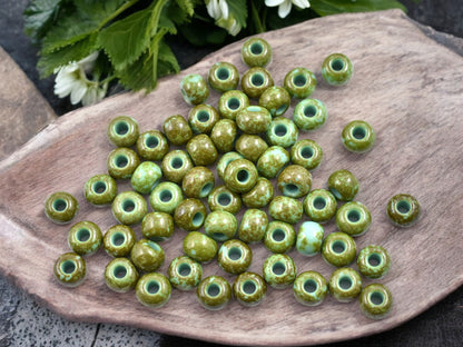 50G Opaque Turquoise Picasso Czech 32/0 Seed Beads