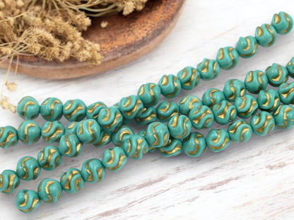 *15* 8mm Gold Washed Opaque Turquoise Round Love Knot Beads