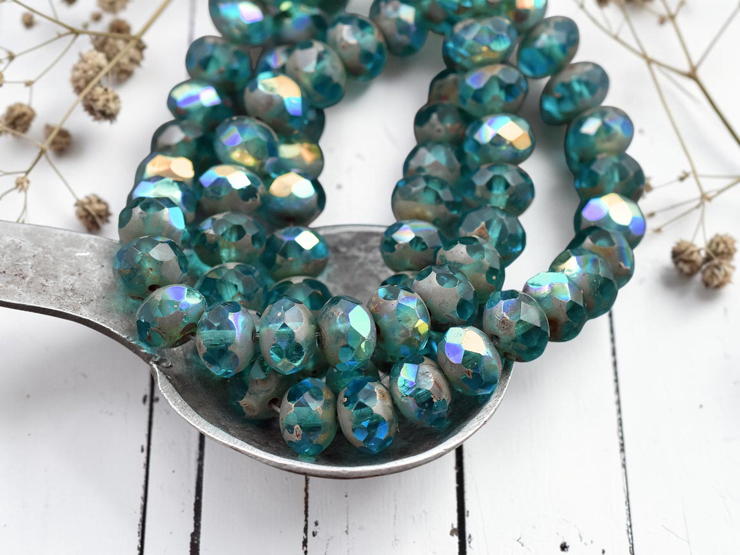 *25* 6x8mm Pacific Blue AB Picasso Fire Polished Rondelle Beads