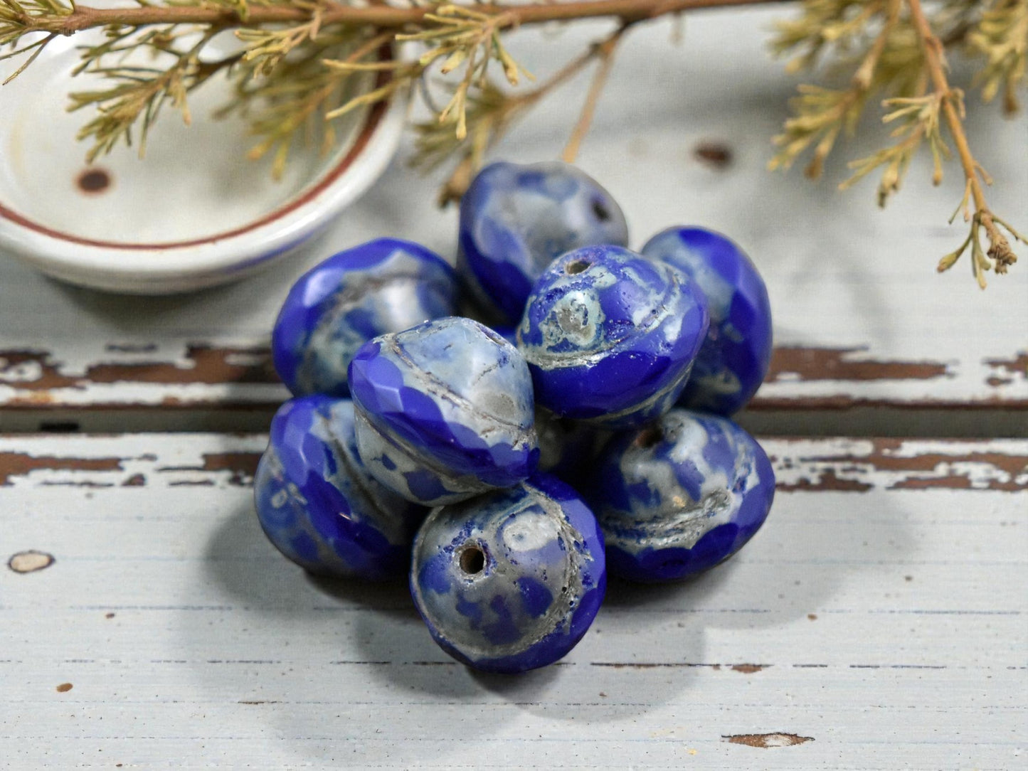 *10* 9x11mm Opaque Cobalt Travertine Saturn Beads