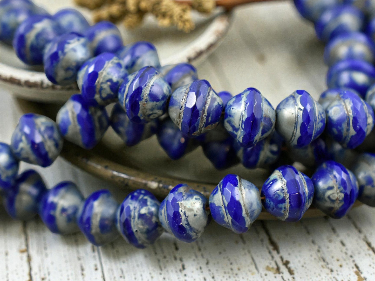 *10* 9x11mm Opaque Cobalt Travertine Saturn Beads
