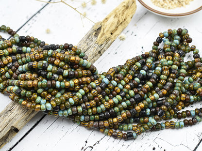 5/0 Aged Savannah Striped Picasso Mix Seed Beads (19" Strand)