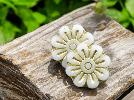 *6* 18mm Bronze Washed Opaque White Daisy Flower Beads