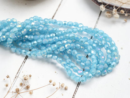 5x6mm Electroplated Sky Blue Opaline Luster Faceted Round Beads (21" Strand)