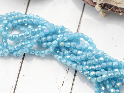 5x6mm Electroplated Sky Blue Opaline Luster Faceted Round Beads (21" Strand)
