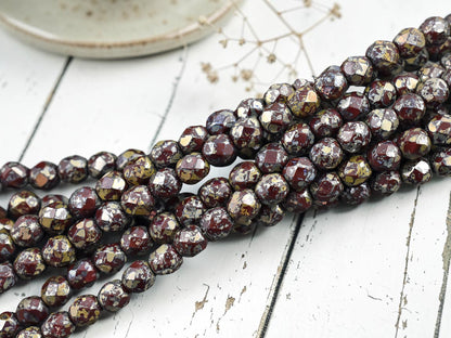 *25* 6mm Dark Red Silver Travertine Fire Polished Round Beads