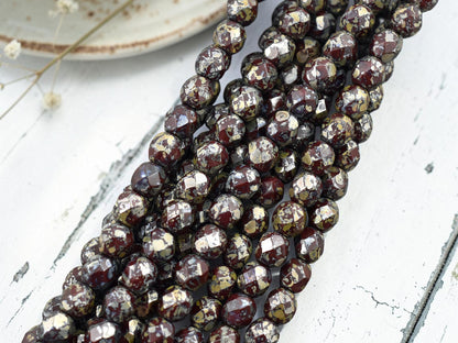 *25* 6mm Dark Red Silver Travertine Fire Polished Round Beads