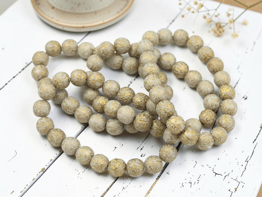 *20* 8mm Gold Washed Etched Ivory Round Druk Beads