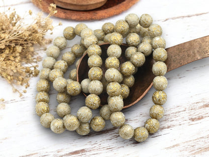 *20* 8mm Gold Washed Etched Ivory Round Druk Beads