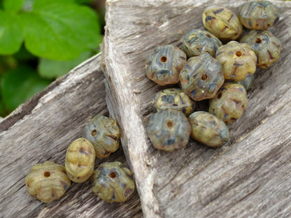 5x8mm Rustic Matte Champagne Beige Picasso Ribbed Rondelle Beads - 8" Strand