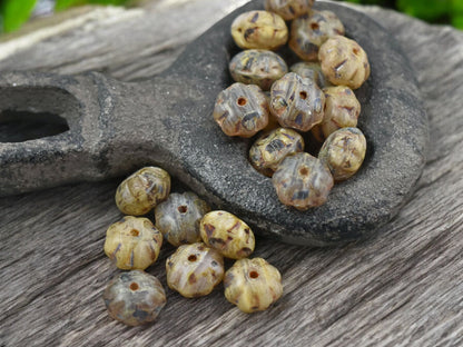 5x8mm Rustic Matte Champagne Beige Picasso Ribbed Rondelle Beads - 8" Strand