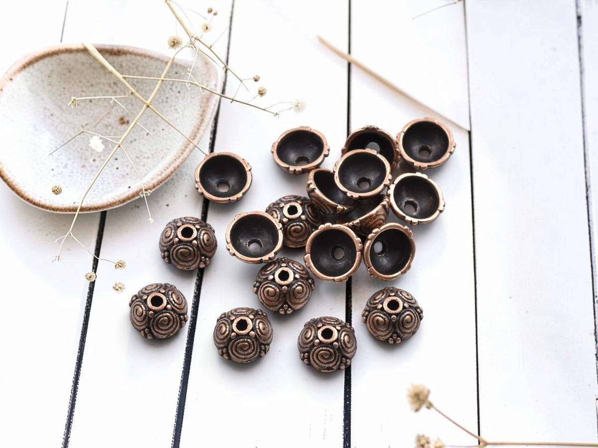 *100* 8mm Antique Copper Bead Caps