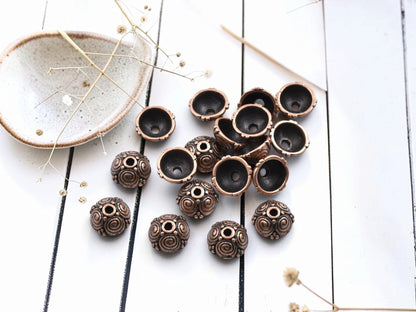*100* 8mm Antique Copper Bead Caps