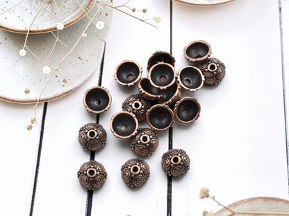 *100* 8mm Antique Copper Bead Caps