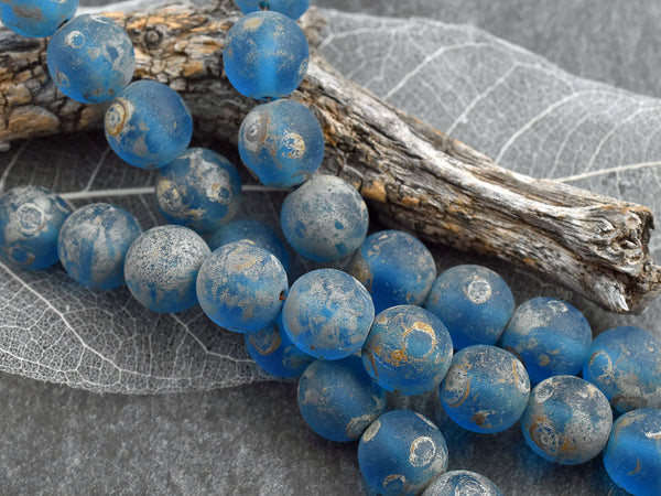 *10* 12mm Matte Capri Blue Travertine Round Druk Beads