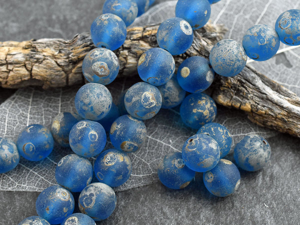 *10* 12mm Matte Capri Blue Travertine Round Druk Beads