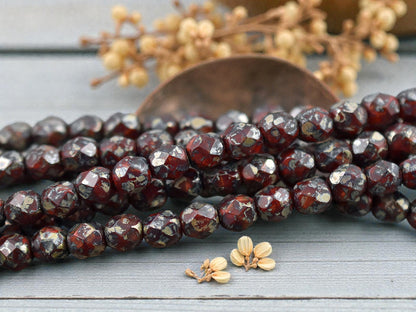 *25* 6mm Opaque Red Travertine Luster Fire Polished Round Beads