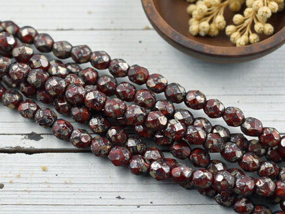 *25* 6mm Opaque Red Travertine Luster Fire Polished Round Beads