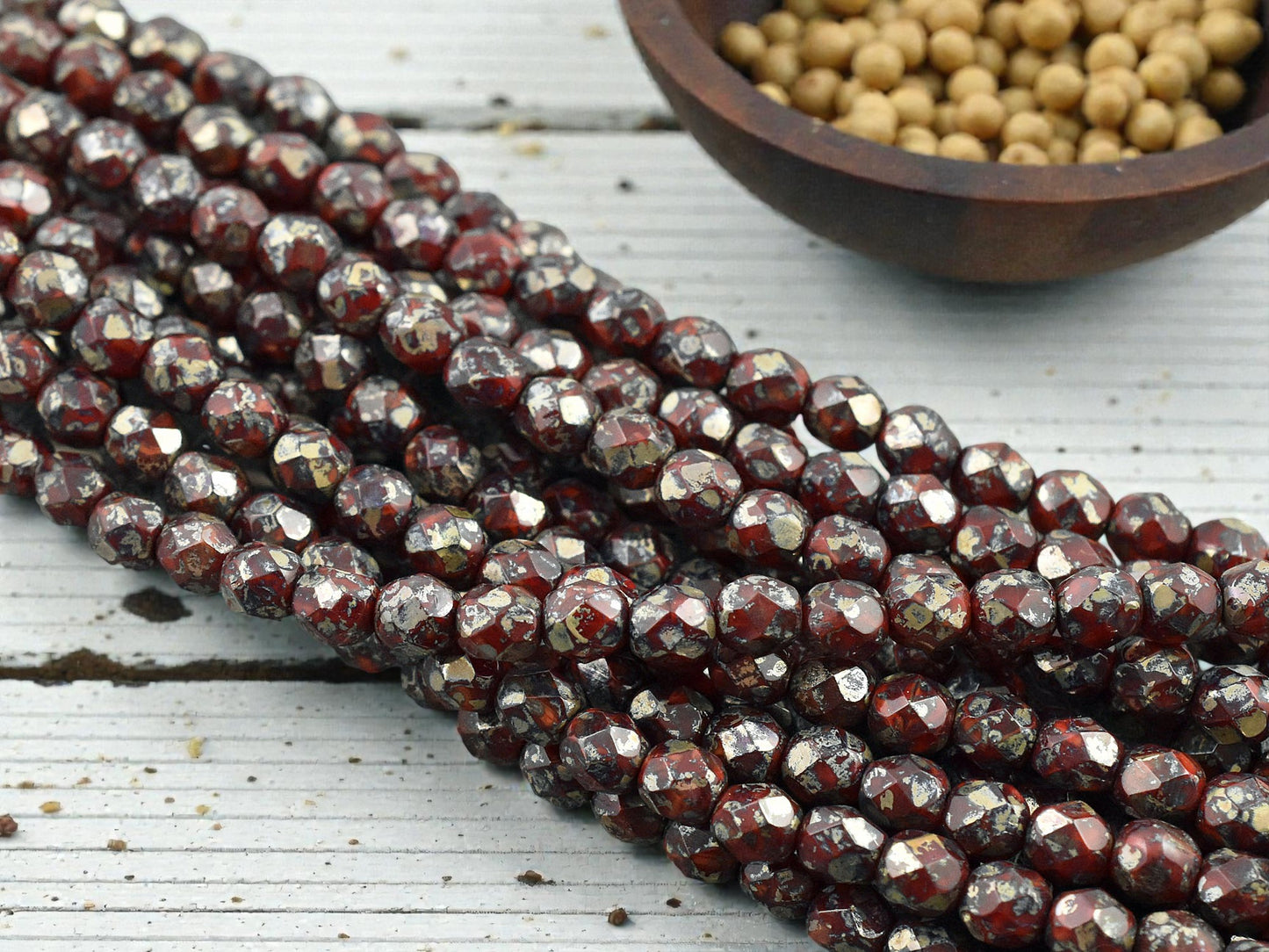 *25* 6mm Opaque Red Travertine Luster Fire Polished Round Beads