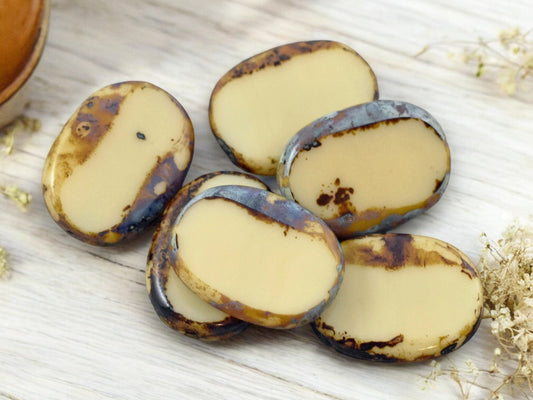 14x19mm Beige Picasso Table Cut Oval Beads