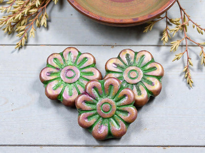 *6* 18mm Green Washed Rose Pink Alabaster Daisy Flower Beads