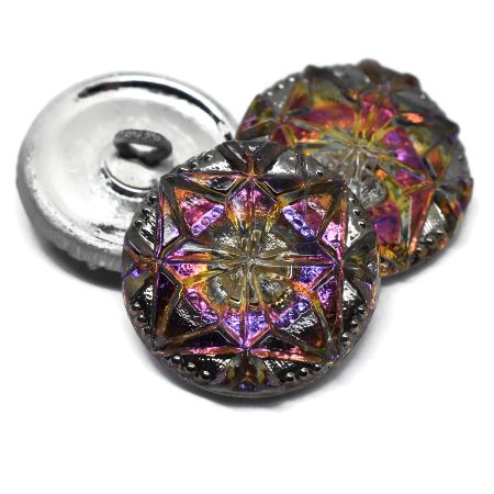 18mm Gem Button Volcano with Silver Accents - Czech Glass Buttons