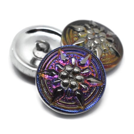 18mm Star Button Volcano with a Silver Star - Czech Glass Buttons