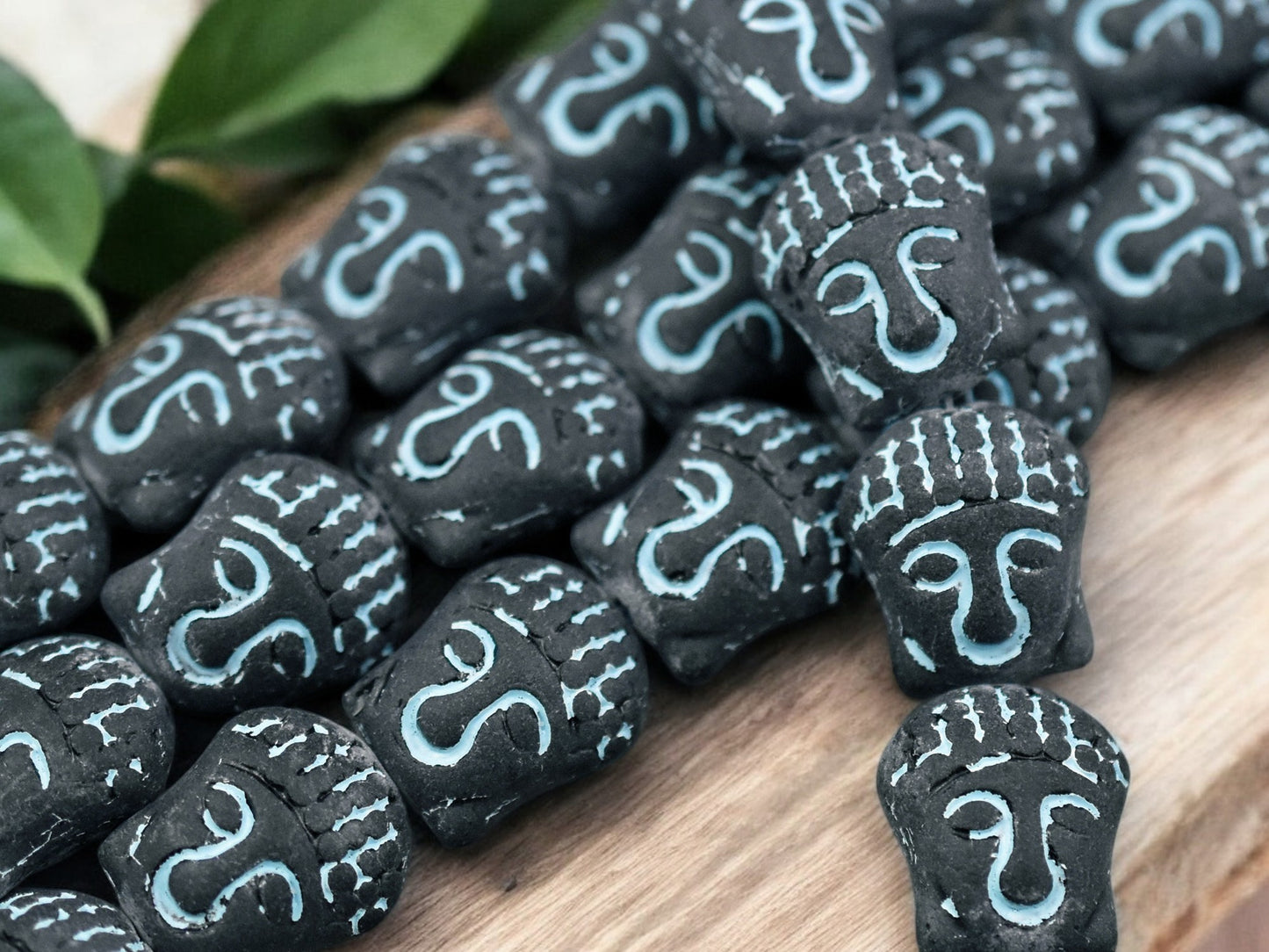 *4* 15x14mm Turquoise Washed Matte Black Buddha Head Beads
