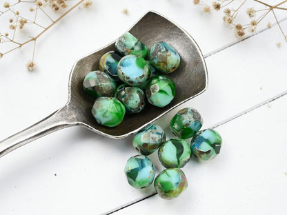8mm Blended Turquoise Picasso 2 Cut Faceted Round Beads