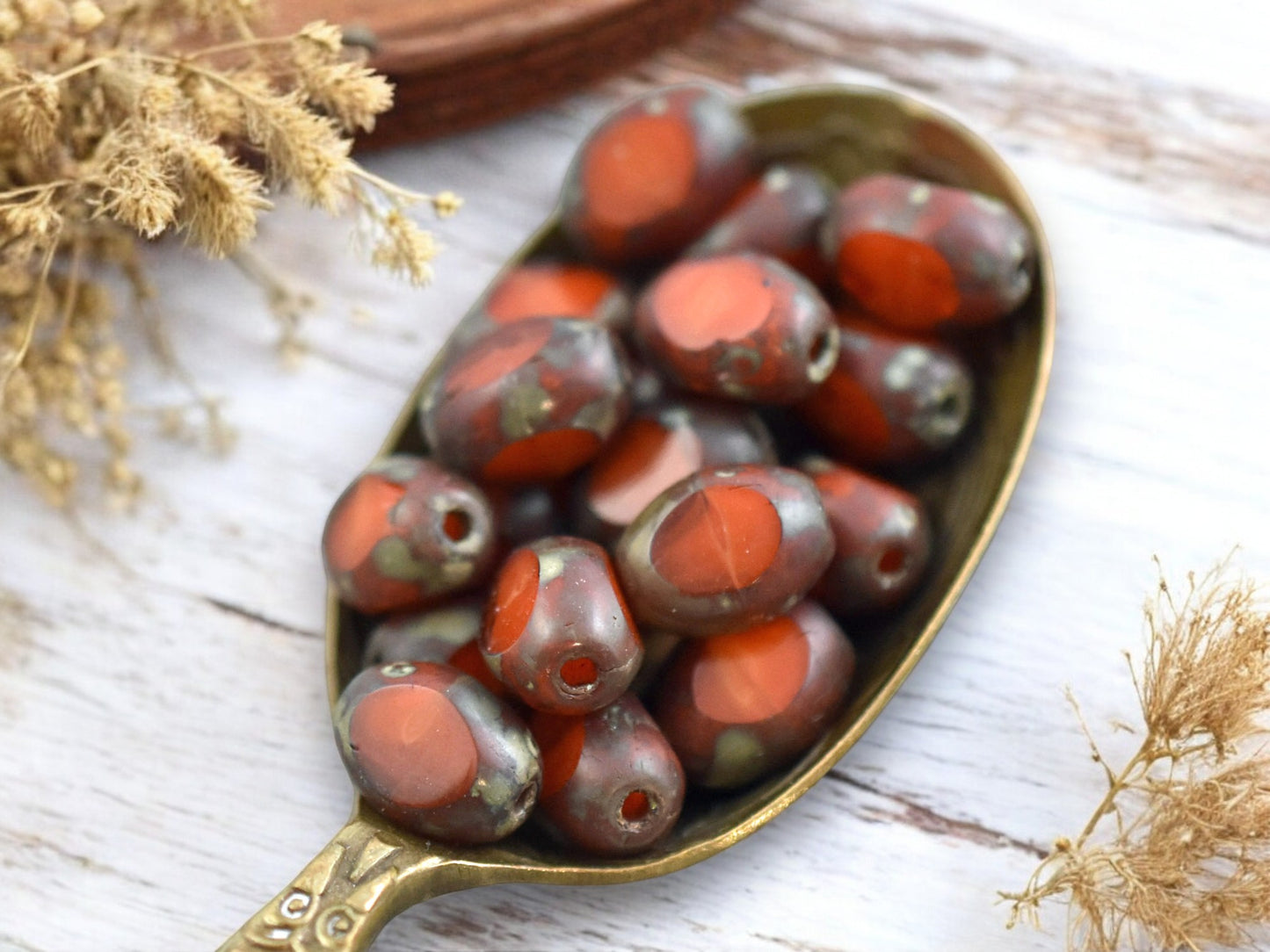 *15* 6x8mm Orange Travertine Fire Polished Window Cut Oval Beads