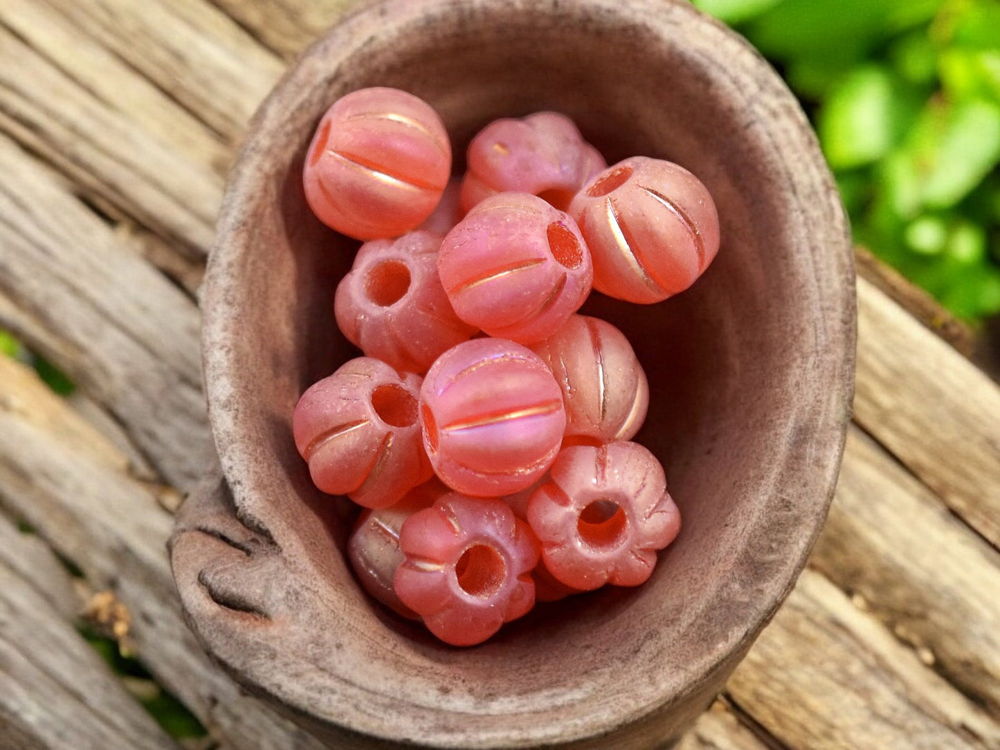 Metallic Pink Washed Matte Translucent Orange Large Hole Melon Beads -- Choose Your Size