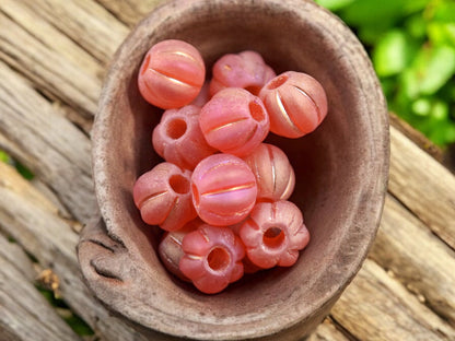 Metallic Pink Washed Matte Translucent Orange Large Hole Melon Beads -- Choose Your Size