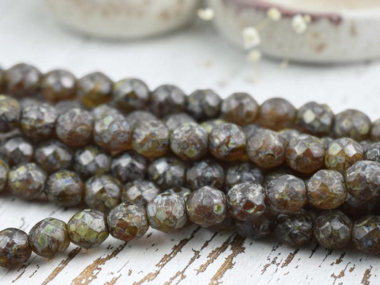 *16* 8mm Golden Topaz Travertine Firepolished Round Beads