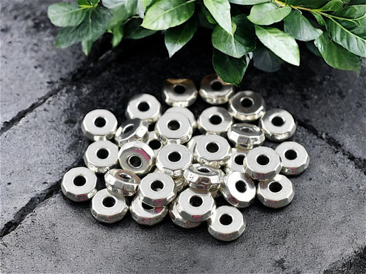 *50* 8x3mm Antique Silver Faceted Rondelle Beads