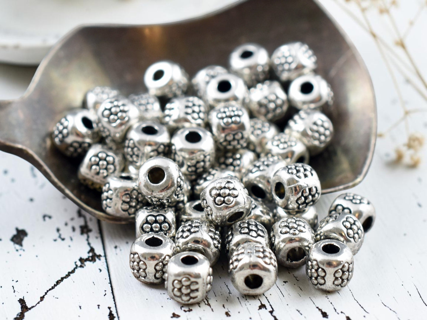 *250* 4mm Antique Silver Barrel Spacer Beads