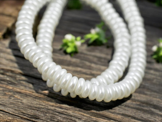8x3mm White Celestial Pearl Rondelle Beads (16" Strand)