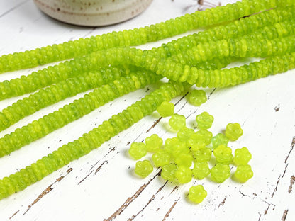 *75* 8x2mm Varigated Chartreuse Forget Me Not Spacer Beads