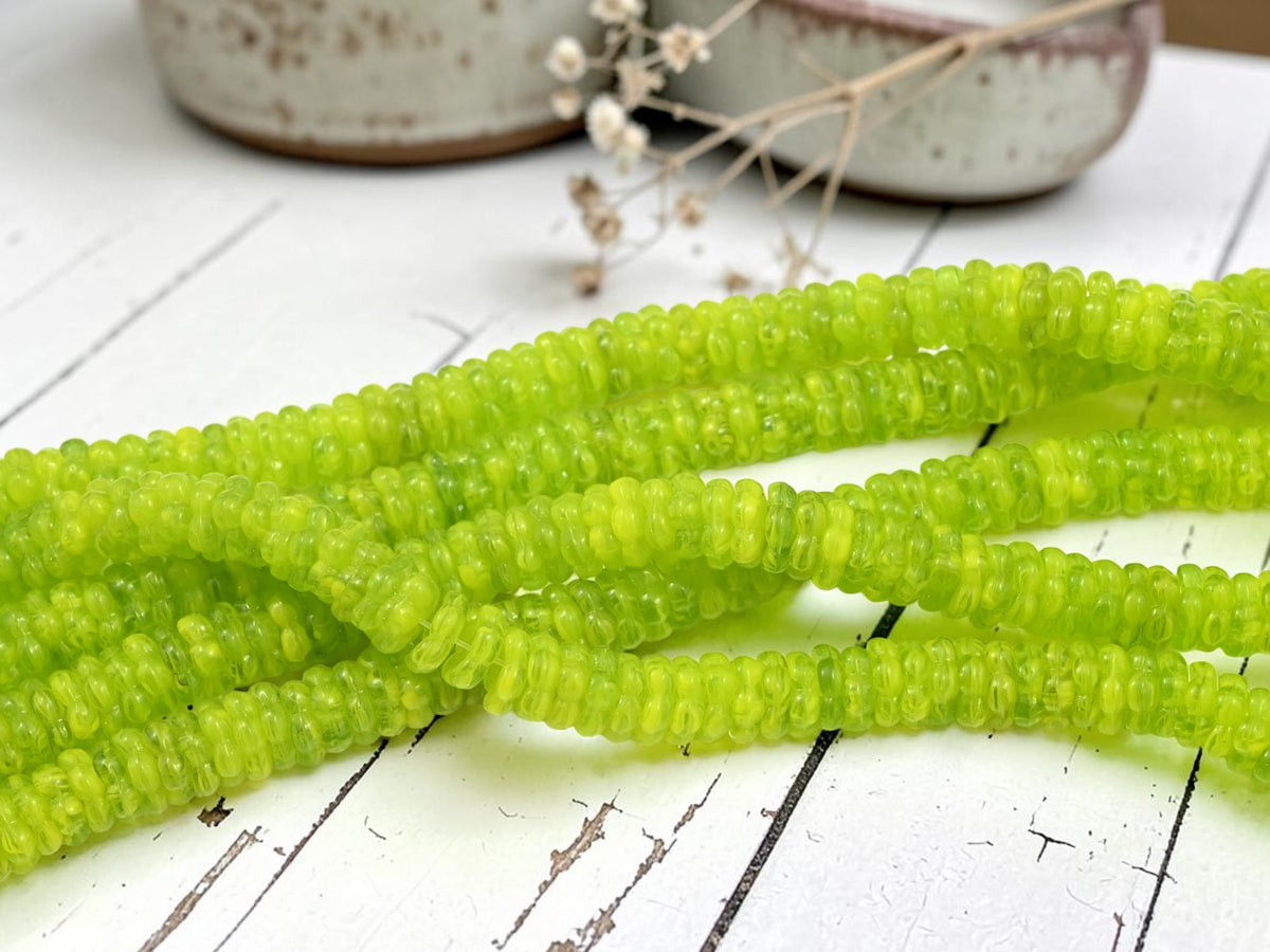 *75* 8x2mm Varigated Chartreuse Forget Me Not Spacer Beads