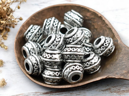 *50* 9x7mm  Antique Silver Large Hole Barrel Beads