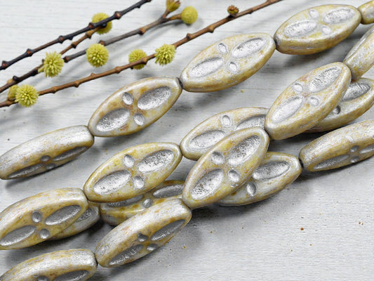 *10* 20x9mm Silver Washed Sage Alabaster Marquise Oval Beads