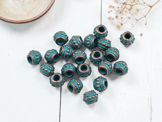*20* 8x7mm Copper Patina Large Hole Drum Beads