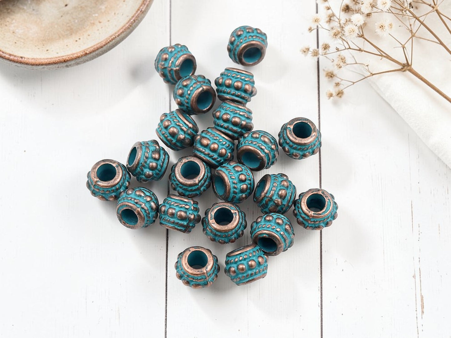 *20* 8x7mm Copper Patina Large Hole Drum Beads