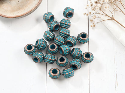 *20* 8x7mm Copper Patina Large Hole Drum Beads